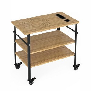 GustoWave 3-Shelf Bamboo Kitchen Cart, Pizza Oven Table, Outdoor Grill Cart with 4 Wheels, Prep Food Prep & BBQ Grill Table, Wood Color - 1 of 4