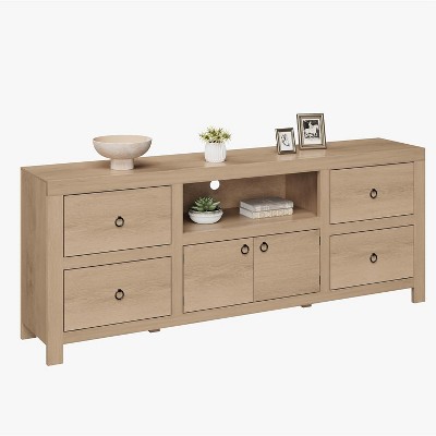 Farmhouse TV Stand for 80 Inch TVs, Entertainment Center with 6 Storage Drawer & Soundbar Shelf, Television Consoles Stands