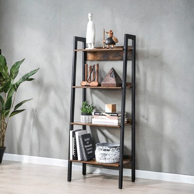 VASAGLE 4-Tier Bookshelf Ladder Bookcase for Home Office, Living Room, Bedroom, Kitchen, Rustic Brown and Ink Black