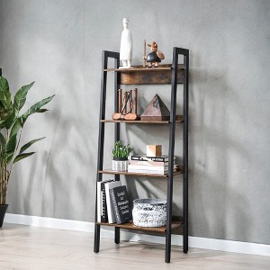VASAGLE 4-Tier Bookshelf Ladder Bookcase for Home Office, Living Room, Bedroom, Kitchen, Rustic Brown and Ink Black - 1 of 4