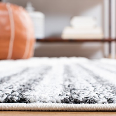 Ivory and Dark Gray Diamond Shag Runner Rug with Tassels