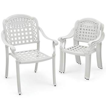 Costway 4pcs Patio Cast Aluminum Armrest Chairs Dining Stackable Outdoor Bronze/White