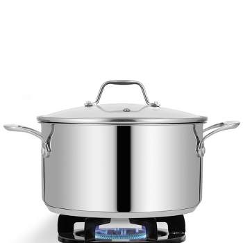 NutriChef 6-Quart Stainless Steel Stock Pot - 18/8 Food Grade Steel Heavy Duty Induction - Stock Pot, Stew Pot, Simmering Pot, Soup Pot