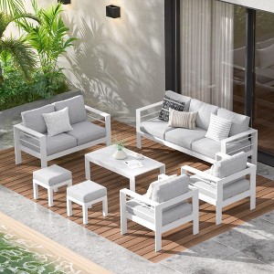 Heynemo Aluminum Outdoor Patio Furniture Set with Footrest, Outdoor Sectional Metal Sofa with 5'' Cushion & Coffee Table for Balcony, Garden - 1 of 4