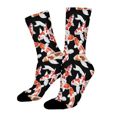 Koi Fish Women Printed Crew Socks Funny Funky Socks Soft Polyester Novelty Gifts for Artists Men