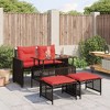 vidaXL Patio Sofa Set with Cushions - 4 Piece Brown PE Rattan w/Glass Top Table, Adjustable Height for Dining/Coffee, Red Cushions - 2 of 4