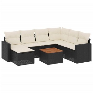 vidaXL 8 Piece Patio Sofa Set with Cushions Black Poly Rattan - Black and Cream 3x Middle + Corner + Footrest + Table - 1 of 4