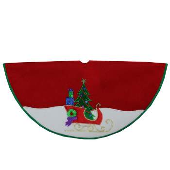 Northlight 20" Red and White Loaded Sleigh in the Snow Mini Christmas Tree Skirt