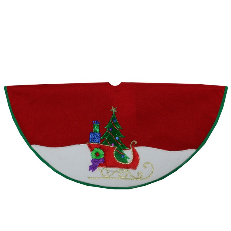 Northlight 20" Red and White Loaded Sleigh in the Snow Mini Christmas Tree Skirt, 1 of 3