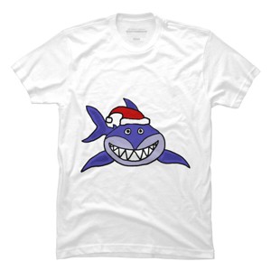 Men's Design By Humans Funny Christmas Shark in Santa Hat By SmileToday T-Shirt - 1 of 4