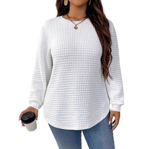 Coolmee Women's Waffle Plus Size Sweatshirts Long Sleeve Fall Fashion Tops Trendy Outfits - 1 of 4
