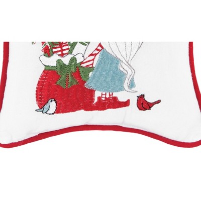 Holiday Gnome Presents Embroidered Cotton Throw Pillow