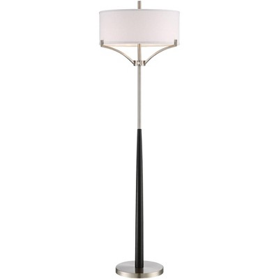 360 Lighting Modern Floor Lamp Black and Brushed Steel Column White Linen Drum Shade for Living Room Reading Bedroom Office