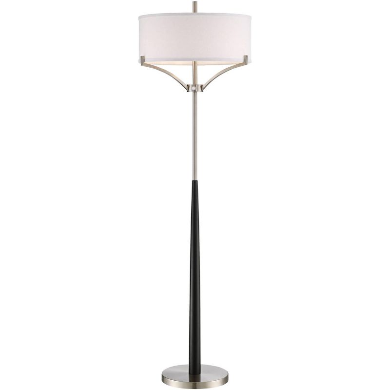 360 Lighting Modern Floor Lamp 62" Tall Black and Brushed Steel Column White Linen Drum Shade for Living Room Reading Bedroom Office, 1 of 10