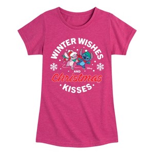 Girls' - Lilo and Stitch - Winter Wishes and Christmas Kisses Fitted Short Sleeve Graphic T-Shirt - 1 of 3