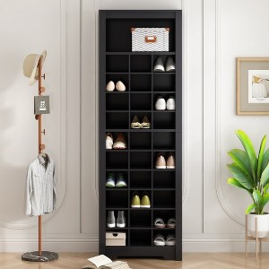 30 Shoe Cubby Console, Contemporary Shoe Cabinet with Multiple Storage Capacity, Free Standing Tall Cabinet with Versatile Use - 1 of 4