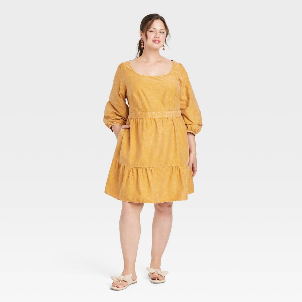 mustard a line dress Mustard Yellow Gingham Pattern (Large Wide Print)" A-Line Dress for Sale by  somewhereartsy