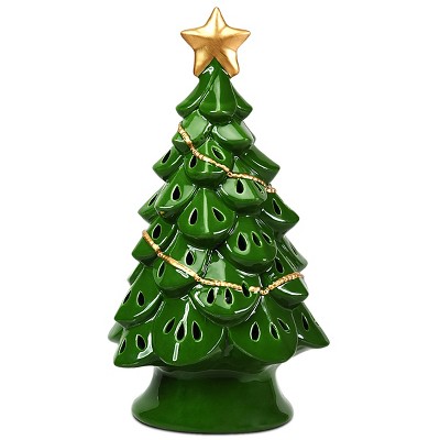 Costway 11.5''Pre-Lit Ceramic Christmas Tree Tabletop Lights Green