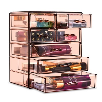 Sorbus X-large Clear Teal Makeup And Jewelry Organizer Case - 4 Piece Set  (12 Drawers) : Target