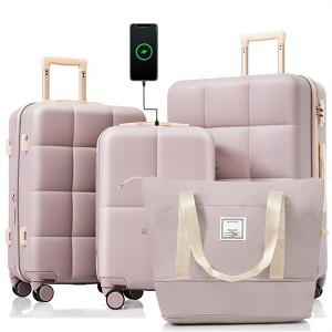 BEAFUP 4-Piece Hard Shell Lightweight  Luggage Set with Spinner Wheels and USB Port - 20", Expandable ABS Durable Suitcase with Travel Bag, Cup Holder - 1 of 4