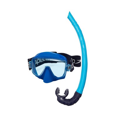 Speedo Adult Travel Dive Mask Snorkel Set Blue Celeste