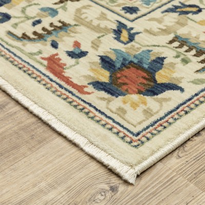 Ivory and Multicolor Synthetic Floral Motif Area Rug