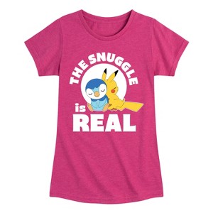 Girls' - Pokémon - The Snuggle Is Real Pikachu And Piplup Fitted Short Sleeve Graphic T-Shirt - 1 of 4