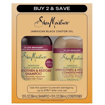 SheaMoisture Shampoo & Conditioner Bundle for Damaged Hair, 100% Pure Jamaican Black Castor Oil - 26oz/2pk