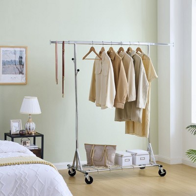 Adjustable and Extendable Portable Heavy Duty Clothes Rack,600LBS Commercial Collapsible Rolling Clothing Garment Rack with Wheels-Cuddlewood