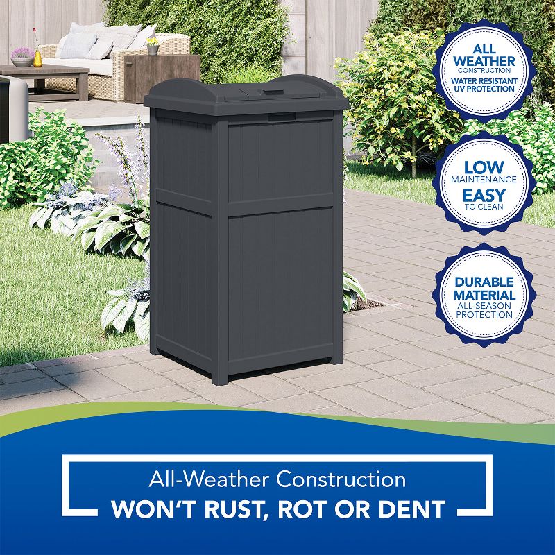 Suncast Trash Hideaway 33 Gallon Rectangular Garbage Trash Can Bin with Secure Latching Lid and Solid Bottom Panel for Outdoor Use, Cyberspace, 3 of 9
