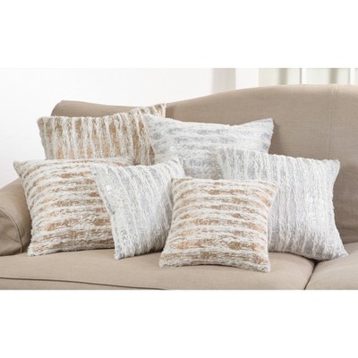Medium Multicolor Faux Fur Foil Print Decorative Pillow