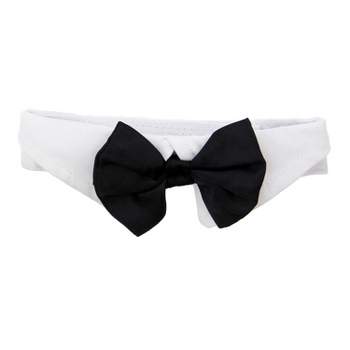 Doggie Design White Collar with Black Satin Bow Tie