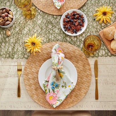 Natural Basketweave Round Woven Leather Placemats, Set of 4