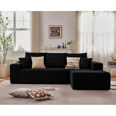 Dexmalle Modern Black Corduroy Upholstered L-Shape Sofa , Living Room