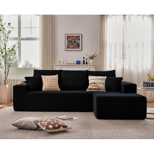 Dexmalle Modern Black Corduroy Upholstered L-Shape Sofa , Living Room - 1 of 4