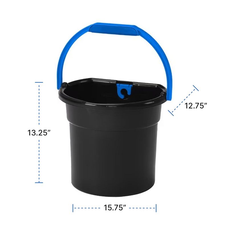 Gracious Living 5.8 Gallon Flat Back Water Bucket with Built-In Hose Clip and Long Gripped Handle for Indoor and Outdoor Use Black/Blue., 2 of 7