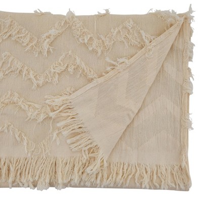 Ivory Cotton Chevron Table Runner with Fringe Design