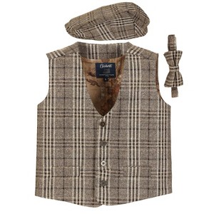 Gioberti Boy's 3pc Tweed Vest with Matching Cap and Bow Tie - 1 of 4