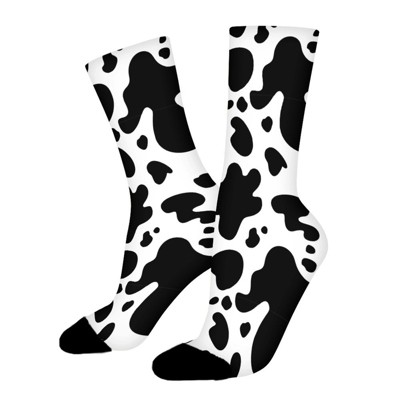 Cow Black White Women Printed Crew Socks Funny Funky Socks Soft Polyester Novelty Gifts for Artists Men