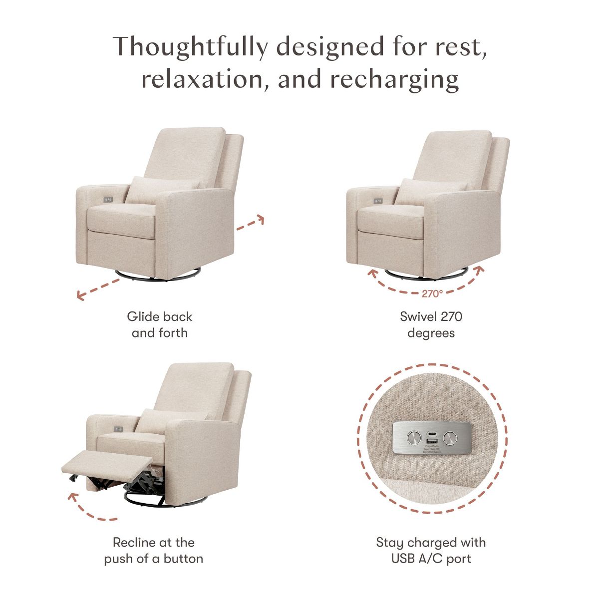 Babyletto Sigi Electronic Recliner and Swivel Glider with USB port - Performance Beach Eco-Weave - thumbnail 6