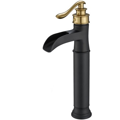 BWE Waterfall Single Handle Bath Vessel Sink Faucet Farmhouse Vanity Bowl Tall Lavatory With Drain