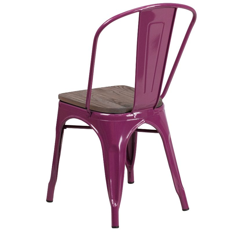 Merrick Lane Calumet Metal Stacking Chair with Curved, Slatted Back and Rustic Wood Seat, 5 of 9