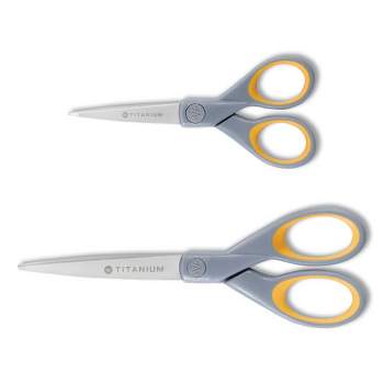 Westcott Titanium Bonded Scissors, 5" and 7" Long, 2.25" and 3.5" Cut Lengths, Gray/Yellow Straight Handles, 2/Pack