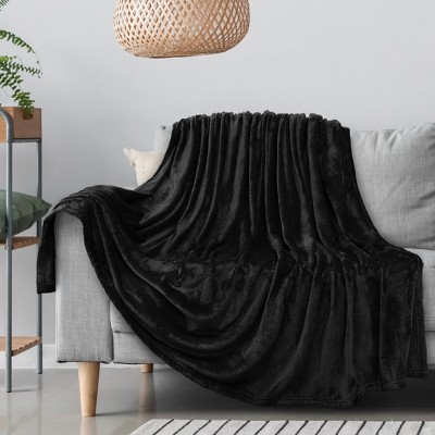 Black Luxury Fleece Throw Blanket for Sofa and Bed