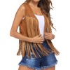 Womens Fringe Vest 70s Hippie Clothes Sleeveless Faux Suede Tassel Cowgirl Western Outfits - 3 of 3