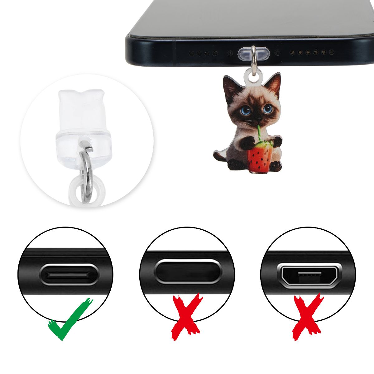 Unique Bargains Cat Pendants Dust Plug Charm for Type-C Black Beige Brown 2 Pcs - thumbnail 2