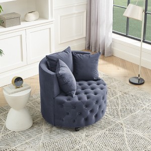 Vynxaria Velvet Upholstered Swivel Chair - Modern Glam with Wheels & Pillows - 1 of 4
