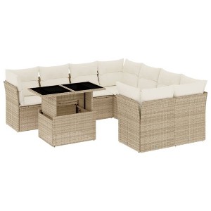 vidaXL Patio Sofa Set with Cushions Outdoor Furniture 9 Piece Poly Rattan - Beige and Cream Without Storage - 1 of 4