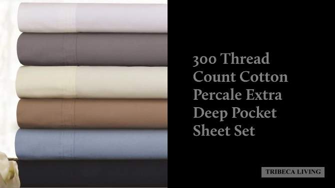 Cotton Percale Solid Sheet Set 300 Thread Count - Tribeca Living&#174;, 2 of 4, play video