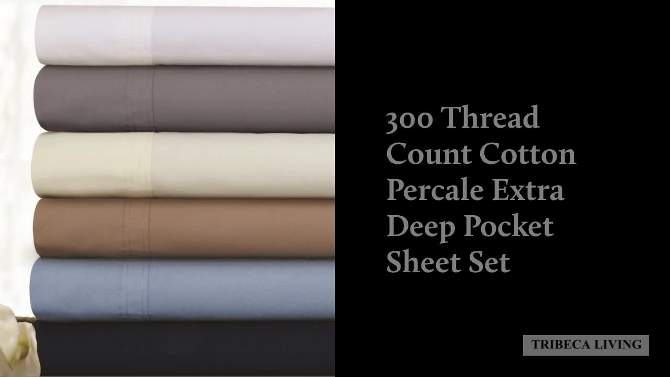 Cotton Percale Solid Sheet Set 300 Thread Count - Tribeca Living&#174;, 2 of 5, play video